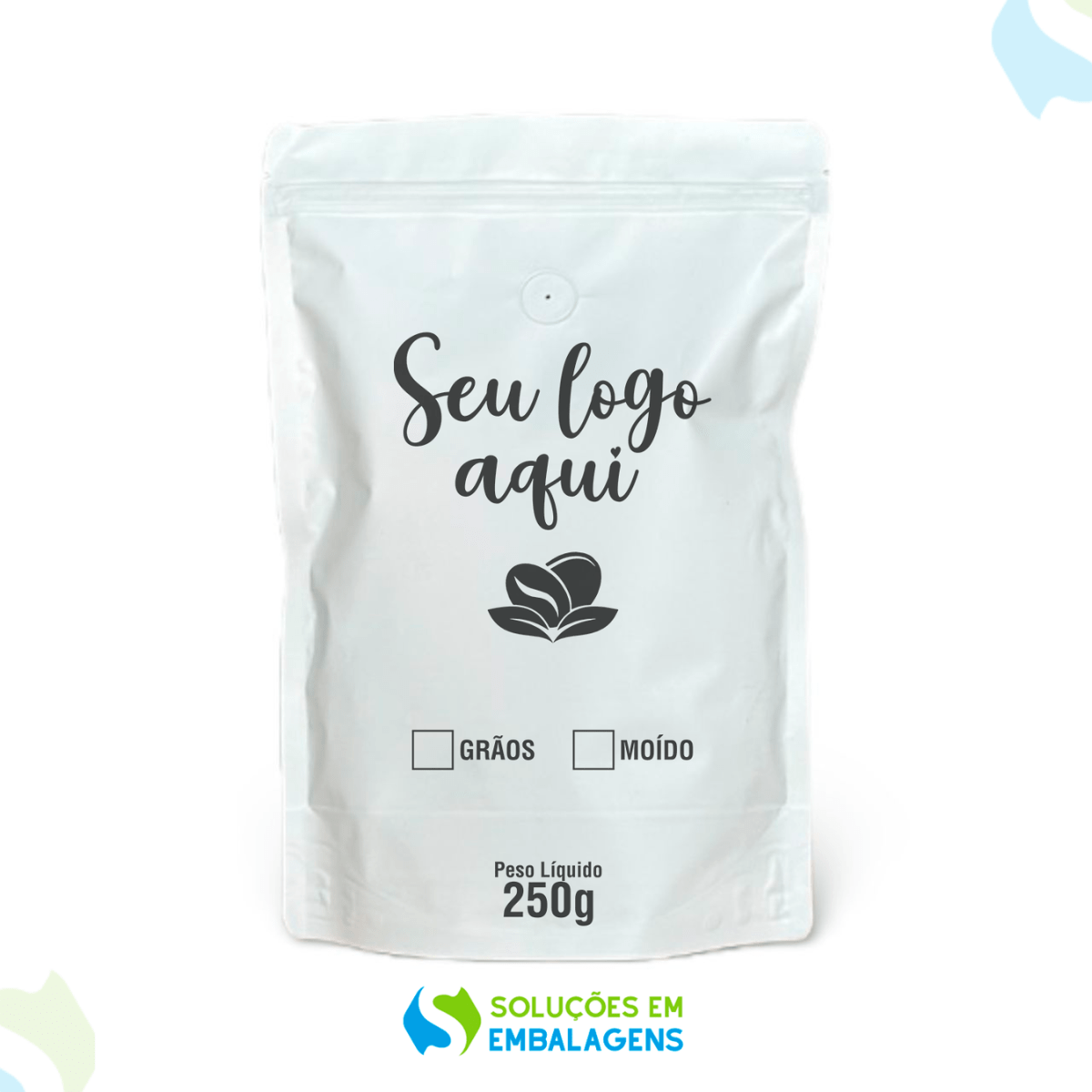 Embalagem para Café Stand Up Branco 250g Personalizado 