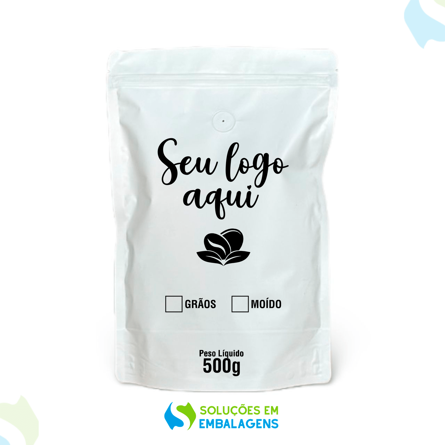 Embalagem para Café Stand Up Branco 500g em Grãos Personalizado