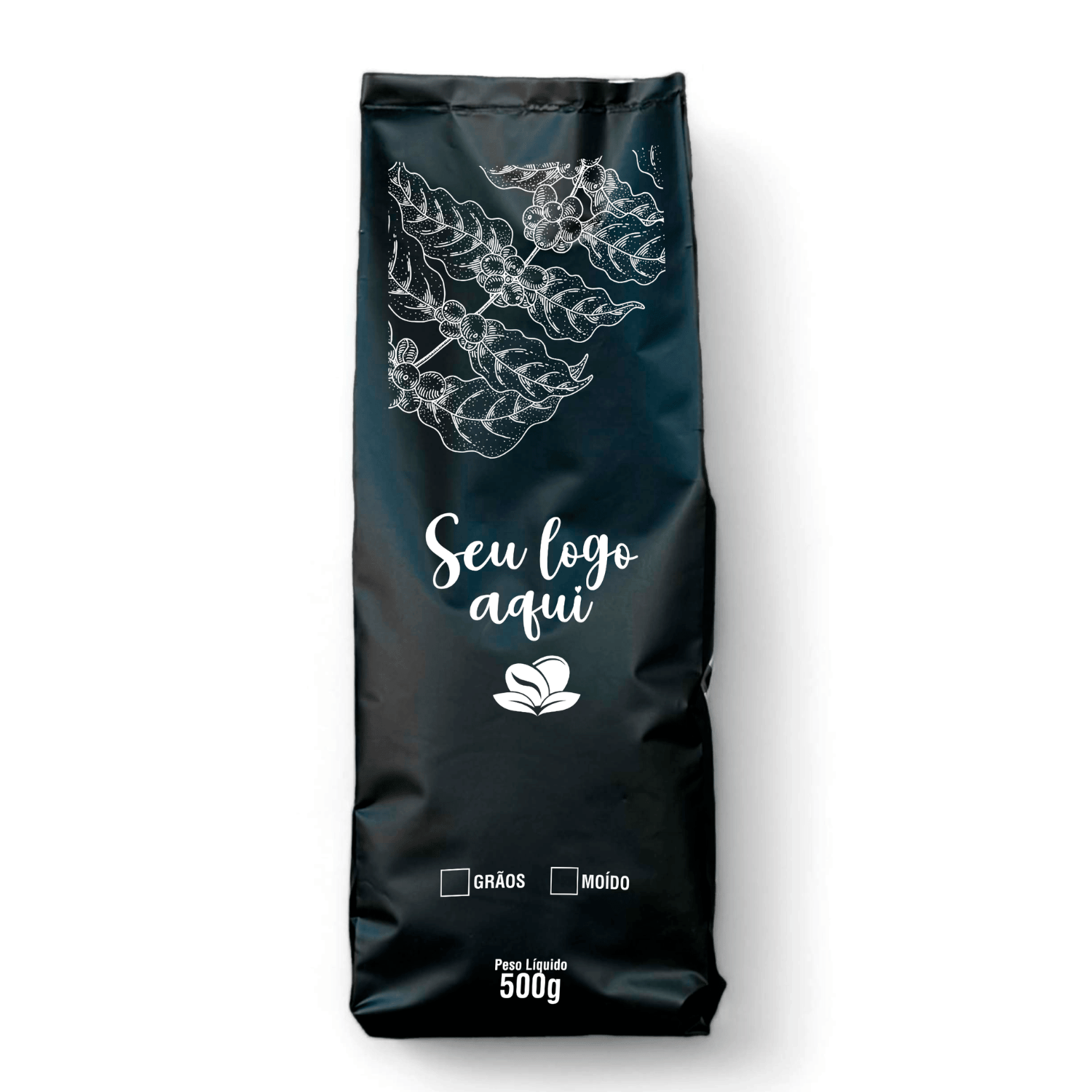 Embalagem Solda T para Café em Grão 500g  Personalizada Preto Fosco