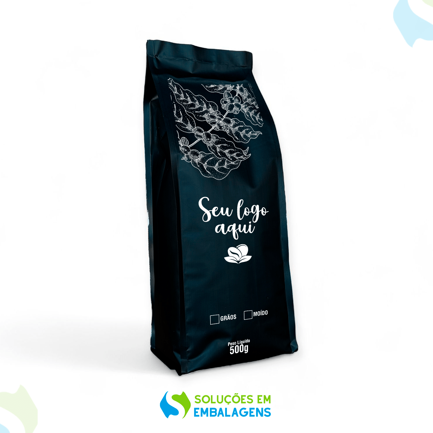 Embalagem para Café 500g Preto Fosco Moído 4 Soldas Personalizado 