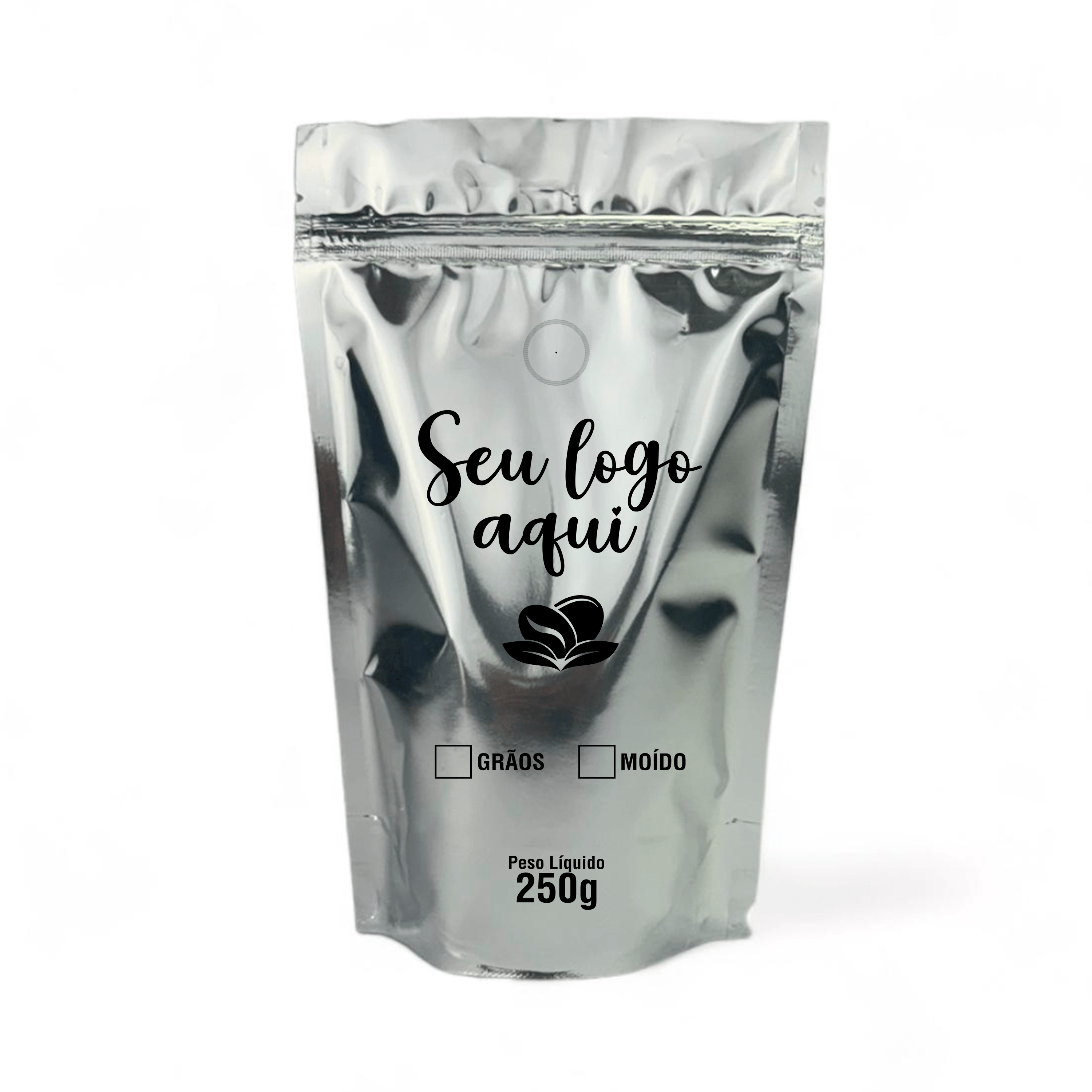 Embalagem para Café Stand Up Prata 250g Personalizado