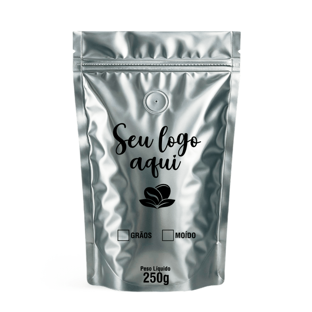 Embalagem para Café Stand Up Prata 250g Personalizado