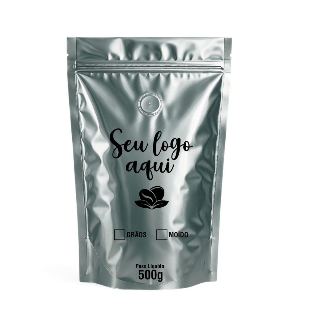  Embalagem para Café Stand Up Prata 500g Personalizado 