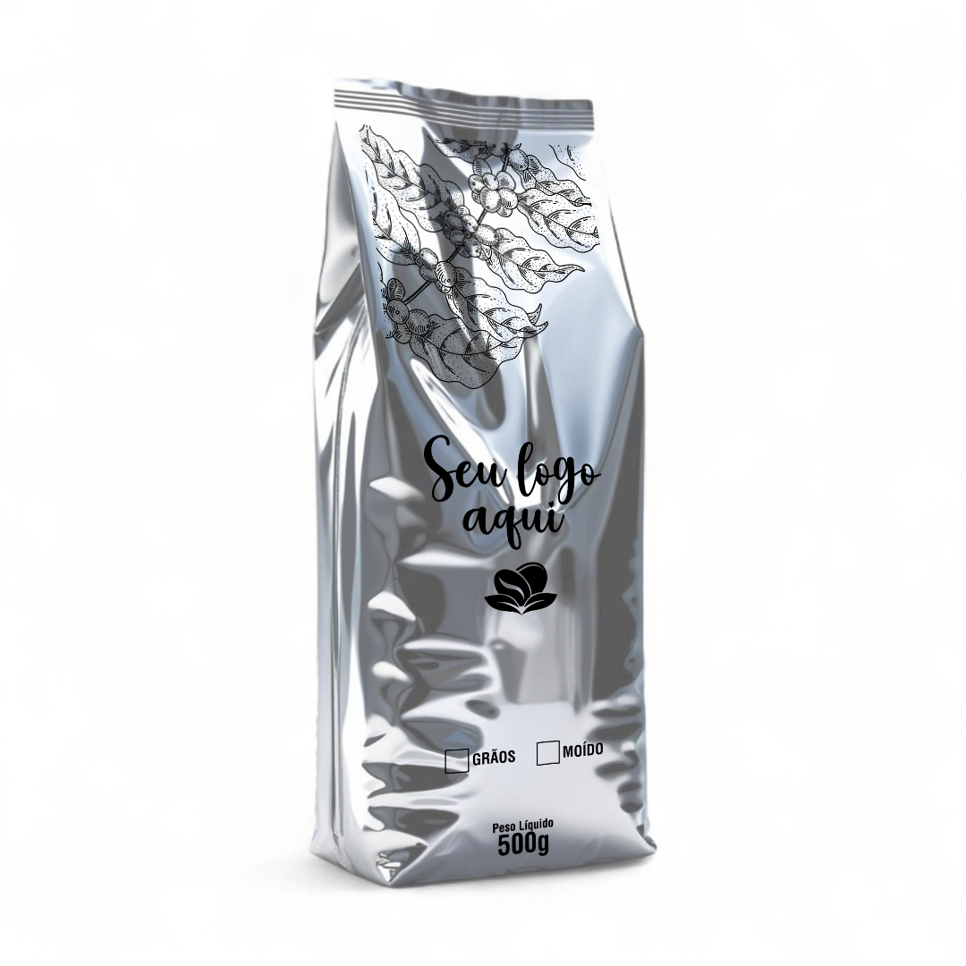 Embalagem para Café Moído 500g Prata Sanfonada Personalizado