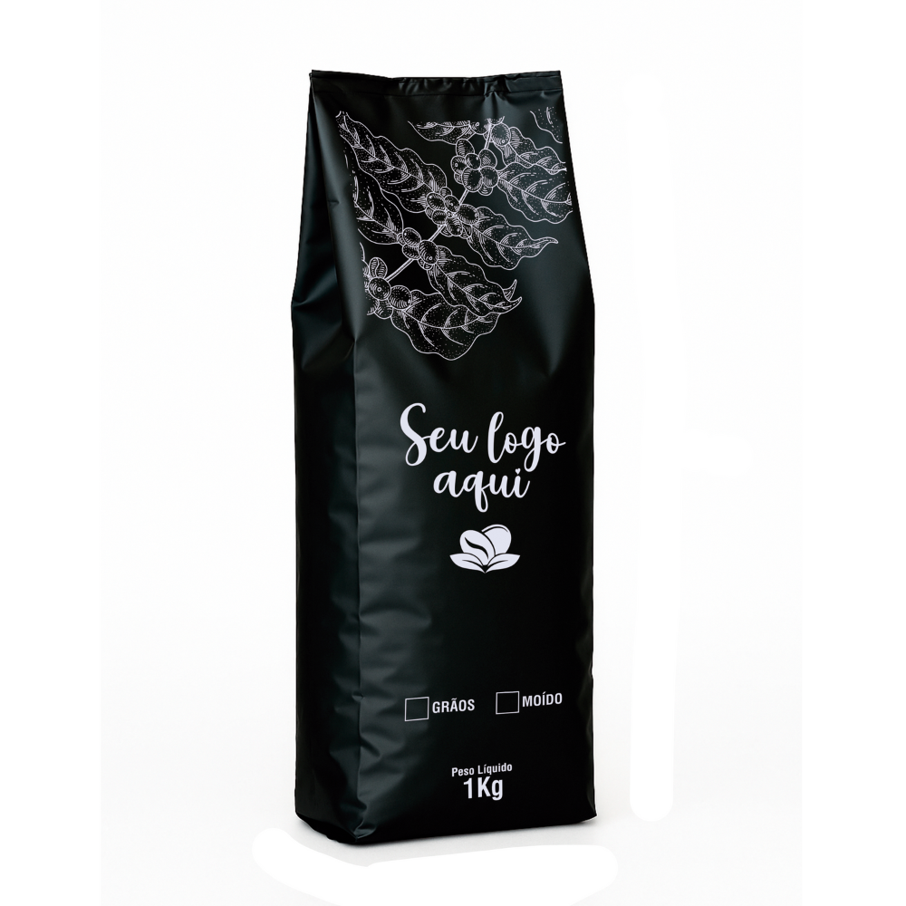 Embalagem para Café 1Kg Preto Fosco Sanfonada Personalizada