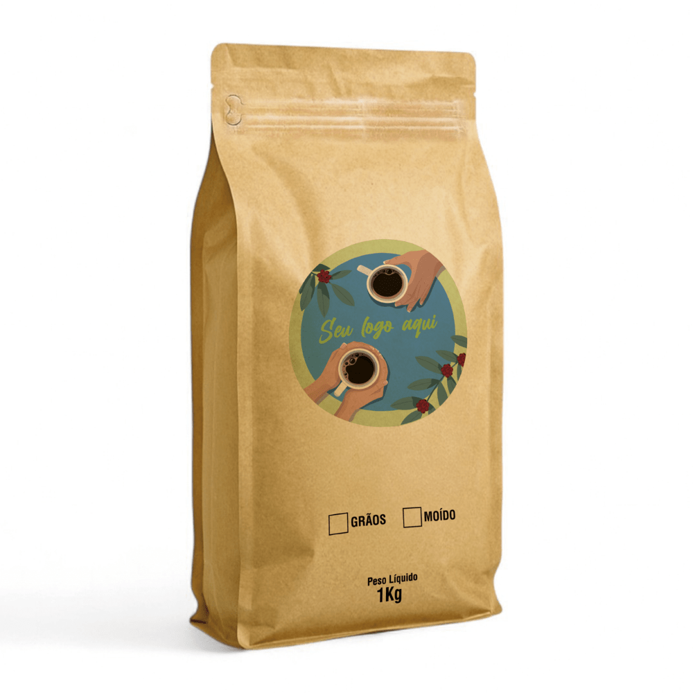 Embalagem para Café 1Kg Box Pouch Kraft com Impressão Digital