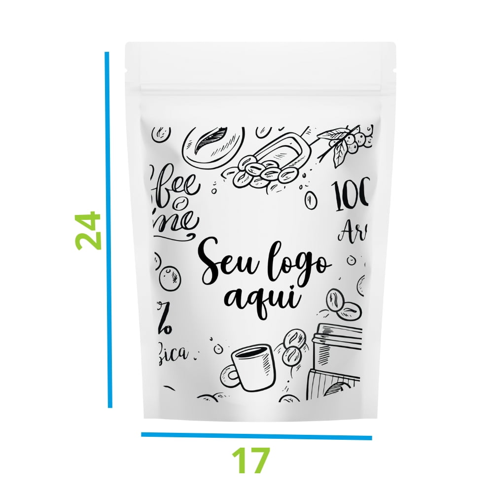 Saco Stand Up Pouch Personalizado Branco 17x24