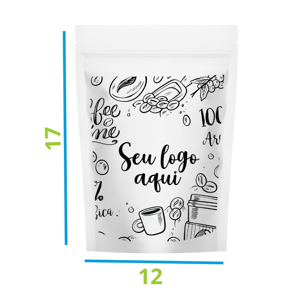 Saco Stand Up Pouch Personalizado Branco 12x17