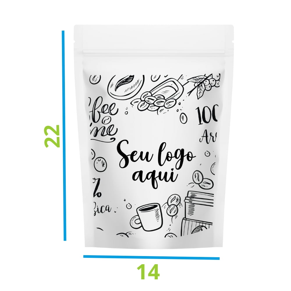 Saco Stand Up Pouch Personalizado Branco 14x22