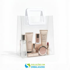 Sacolas para Presente Transparente PVC com Alça Quadrada de Couro