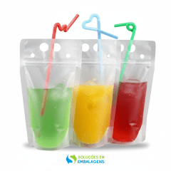 Saco Stand Up para Drinks com Canudo 350ml
