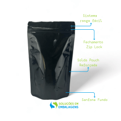 Saco Stand up Preto Brilhante 14x18 Com Zip Lock 