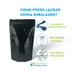 Saco Stand up Preto Brilhante 14x18 Com Zip Lock 