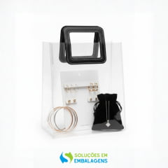 Sacolas para Presente Transparente PVC com Alça Quadrada de Couro