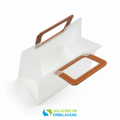 Sacolas para Presente Transparente Fosca com Alça Quadrada de Couro