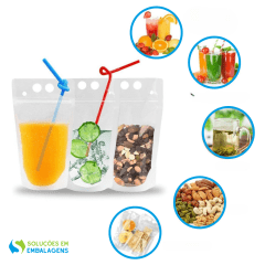 Saco Stand Up para Drinks com Canudo 350ml