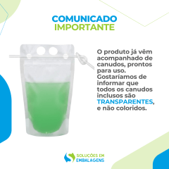 Saco Stand Up para Drinks com Canudo 350ml