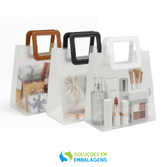Sacolas para Presente Transparente Fosca com Alça Quadrada de Couro