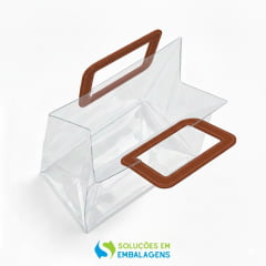 Sacolas para Presente Transparente PVC com Alça Quadrada de Couro