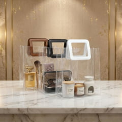 Sacolas para Presente Transparente PVC com Alça Quadrada de Couro