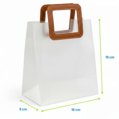 Sacolas para Presente Transparente Fosca com Alça Quadrada de Couro