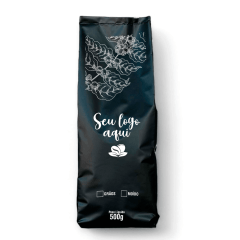 Embalagem Solda T para Café em Grão 500g  Personalizada Preto Fosco