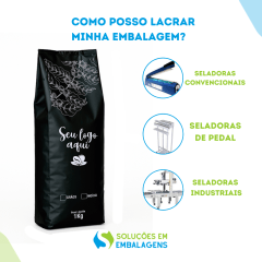 Embalagem para Café 1Kg Preto Fosco Sanfonada Personalizada