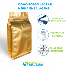 Embalagem para Café 500g Box Pouch Dourado com Zip Lock