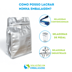 Embalagem para Café 250g Box Pouch Prata com Zip Lock