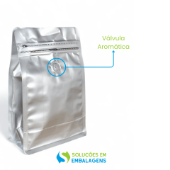Embalagem para Café 250g Box Pouch Prata com Zip Lock
