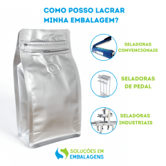 Embalagem para Café 100g Box Pouch Prata com Zip Lock