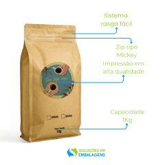 Embalagem para Café 1Kg Box Pouch Kraft com Impressão Digital