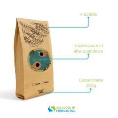 Embalagem para Café 250g 4 Soldas Kraft com Impressão Digital
