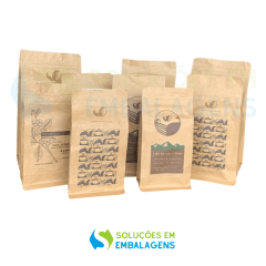 Embalagem para Café 250g Box Pouch Kraft com Impressão Digital