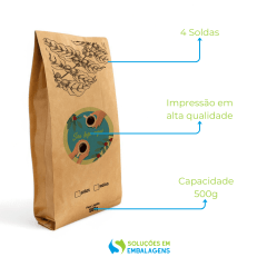 Embalagem para Café 500g 4 Soldas Kraft com Impressão Digital
