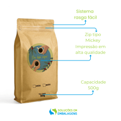 Embalagem para Café 500g Box Pouch Kraft com Impressão Digital