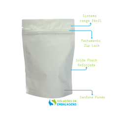 Saco Stand Up Branco Fosco 23x30 com Zip Lock