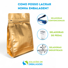 Embalagem Box Pouch Dourado 13x20+7 com Zip Lock