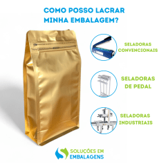 Embalagem Box Pouch Dourado 13x26+7 com Zip Lock