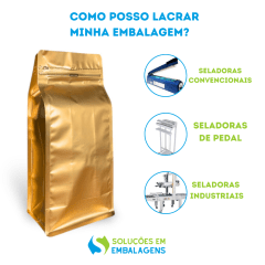 Embalagem Box Pouch Dourado 15x32+9 com Zip Lock