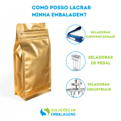 Embalagem Box Pouch Dourado 9x18+5 com Zip Lock