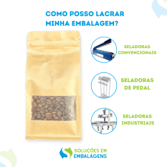 Embalagem Box Pouch Kraft com Janela 10x20+6 com Zip Lock 