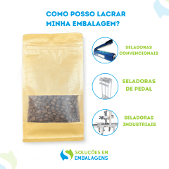 Embalagem Box Pouch Kraft com Janela 12x22+6 com Zip Lock 