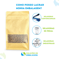 Embalagem Box Pouch Kraft com Janela 14x24+6 com Zip Lock 