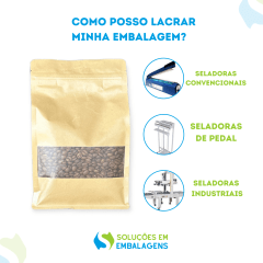 Embalagem Box Pouch Kraft com Janela 16x26+8 com Zip Lock 