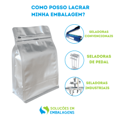 Embalagem Box Pouch Prata 13x20+7 com Zip Lock