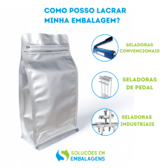 Embalagem Box Pouch Prata 13x26+7 com Zip Lock