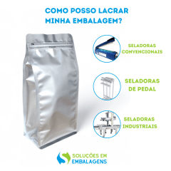 Embalagem Box Pouch Prata 15x32+9 com Zip Lock