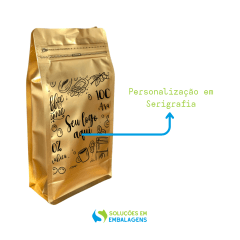 Embalagem Box Pouch Dourado 13x26+7 com Zip Lock Personalizado