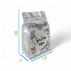 Embalagem Box Pouch Prata 13x20+7 com Zip Lock Personalizado